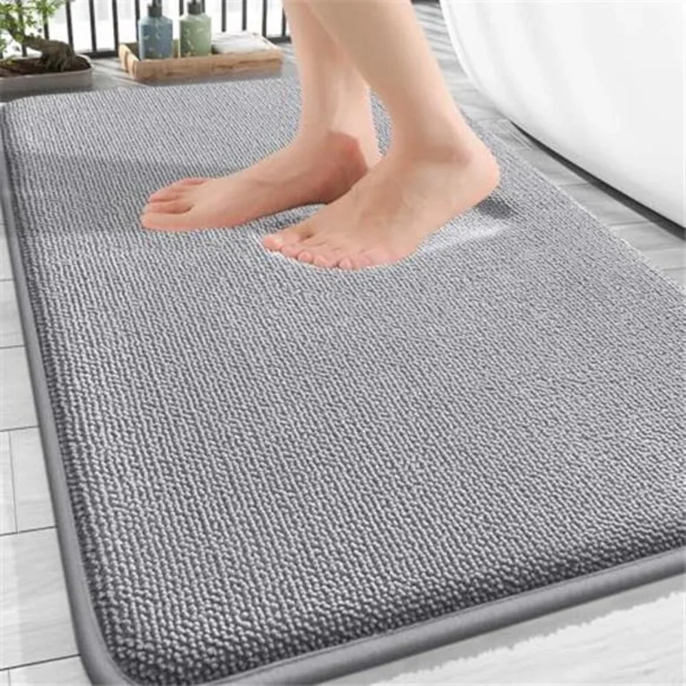 Memory Foam Bath Mat 30x20 Non Slip Quick Dry Absorbent Grey Rug